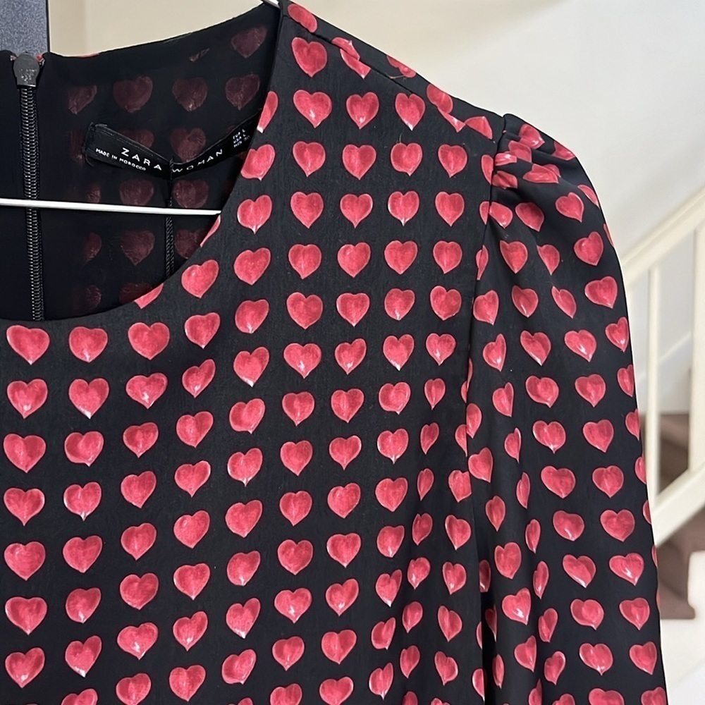 ZARA Heart Print Babydoll Mini Dress NWT Size Large - Picture 3 of 15
